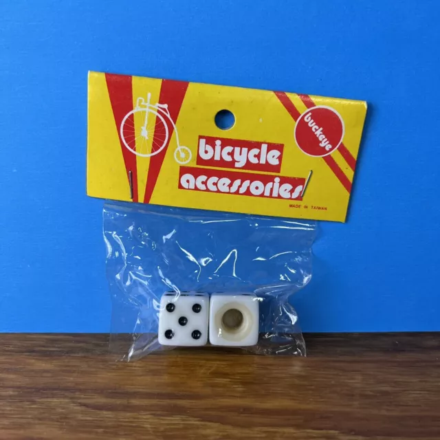 Dice White Valve Dust Caps For Old School Bmx Gt Mongoose Schwinn Vintage Nos