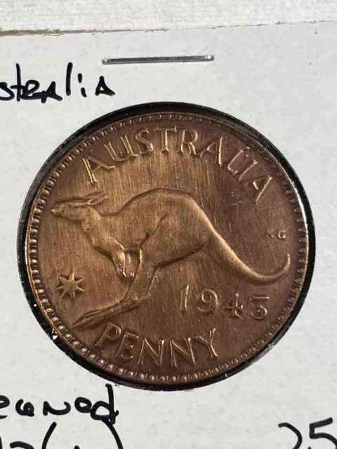 1943 (m) Australia Large Kangaroo Penny Cleaned