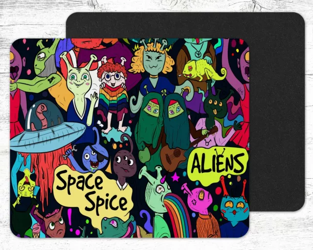 Graffiti Space Aliens Design Mouse Pad Mat Neoprene Rectangle Non Slip