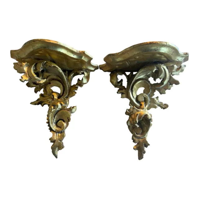 Set Of  2 Italian Antique wood wall shelves/hand carved/Gold gilded/Rococo