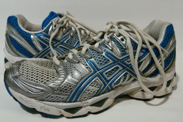 Asics Womens Gel Nimbus 12 T095N Size 7.5 White Blue Gray Running Shoes Sneakers