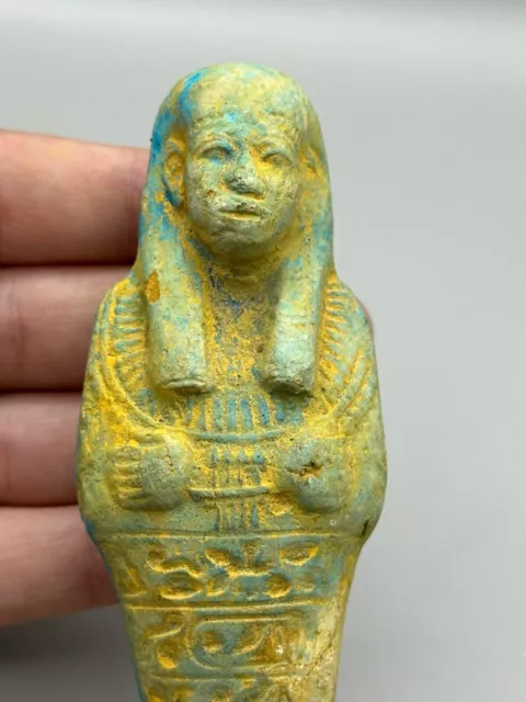 Beautiful Ancient Egyptian Glazed Faience Ushabti Shabti With Hieroglyphics