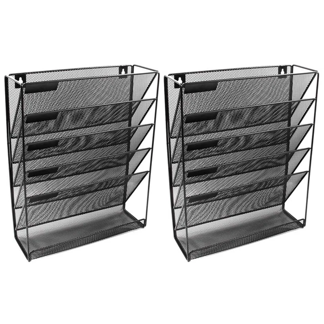 2X Metal Mesh Wall-Mounted File Rack Office Desk 5 Layer Interval AO8N5