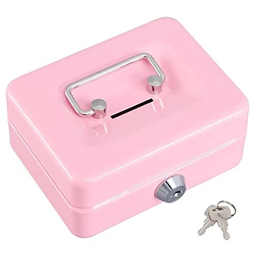 Mini Small Cash Box with Coin Slot, Lock Box with Key, Small Safe