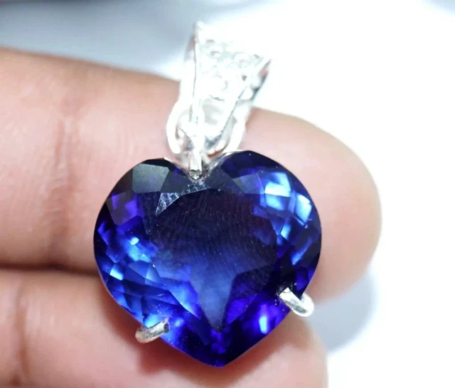 Pendentif En Argent 925 Avec Saphir Naturel Bleu Ovale 40 Carats - Certifié AGL - Serti Griffes - Neuf Sans écrin