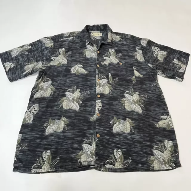 Paradise Coves Mens Shirt XL Button Up Hawaiian Silk Short Sleeve Green