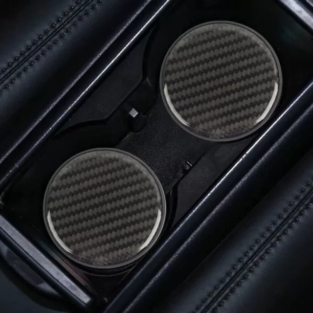 2Pcs Black Carbon Fiber Cup Holder Mat Pad Drink Coaster Interior Accessories