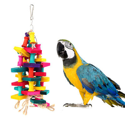 Coloridos juguetes de madera loro jaula de guacamayo masticar pájaro juguete para mascotas_YB