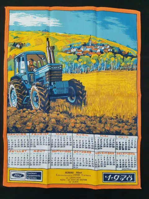 Ancien calendrier torchon publicitaire tracteur FORD 9700 Fordson pub 1978