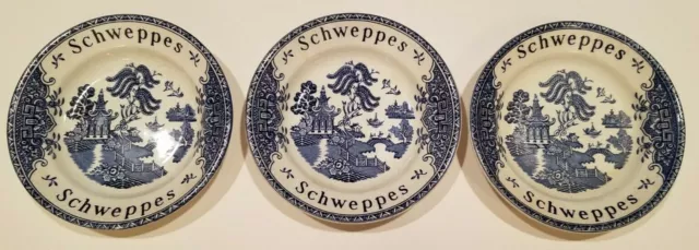 (3) Enoch Wedgewood Tunstall Schweppes Plates Dishes Blue White England 