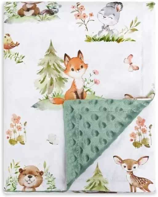 Baby Blanket Soft Double Layer with Dotted Backing,Lovely Woodland Animal Design