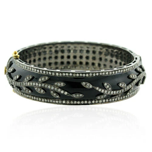 Natural Rosecut Diamond 925 Sterling Silver Wedding Enamel Bangle