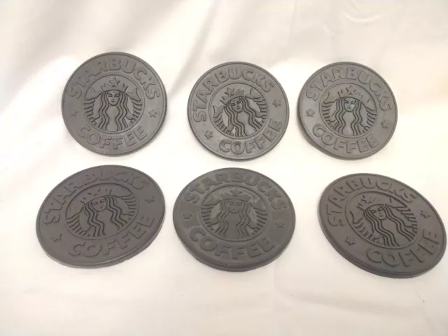 6 x Vintage Starbucks Coffee 1988 UMBRA Siren Logo Black Rubber Coaster Rare