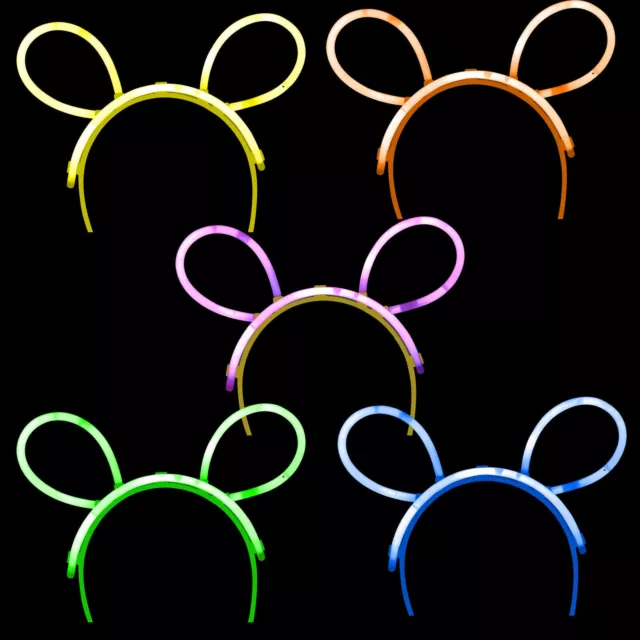 5x Glow in the Dark Bunny Ears - Glow Stick Bright Neon - Parties Festivals