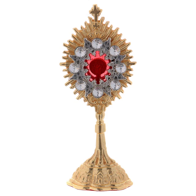 Reliquiario in ottone dorato e pietre bianche h. 14 cm