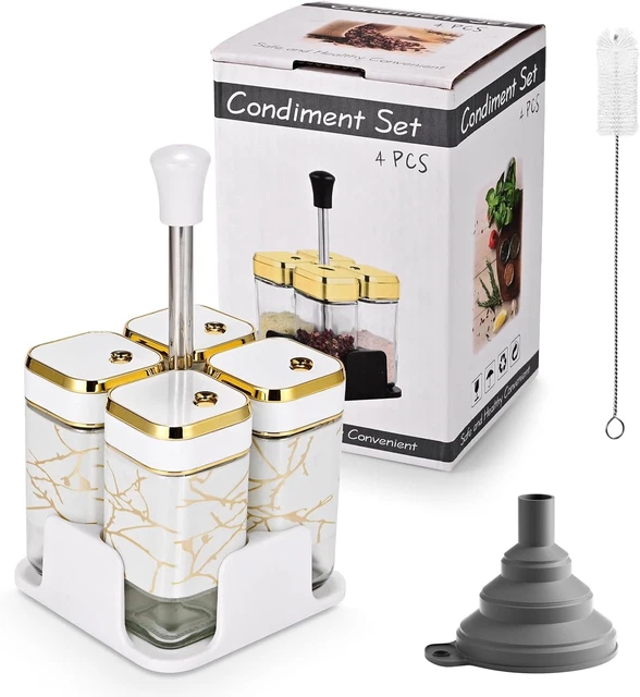 Set Olio Aceto Sale Pepe 5 Pezzi - Bottiglie Vetro Con Coperchio Rotante | Design Moderno - Foto 2