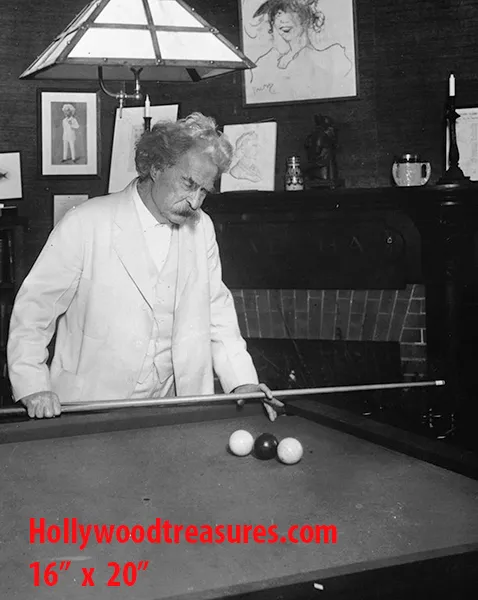 Mark Twain~Playing Pool~Billiards~Shooting Pool~Poster~Photo~ 16" x  20"