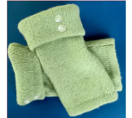 Fingerless Gloves Green Lime Angora Wool M - L Medium - Large Mittens Women's