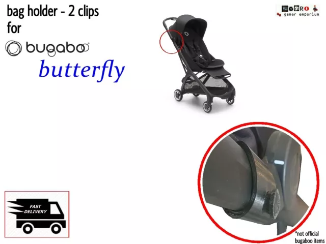 2x Bugaboo Butterfly Stroller Pushchair Bag Clip Shopping Carry Pouch Holder Aid