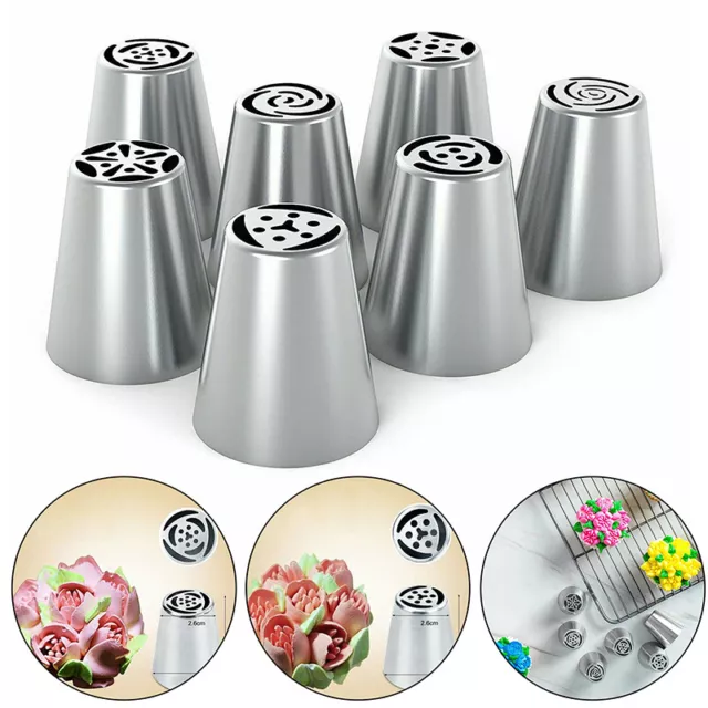 7Pcs/set Russian Leaf Flower Icing Piping Nozzle Tips Baking Cake Topper Decor