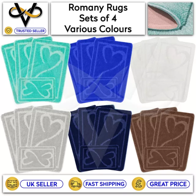 Romany Rugs Set of 4 Gypsy Style Mats Machine Washable Non-Slip Rubber Back