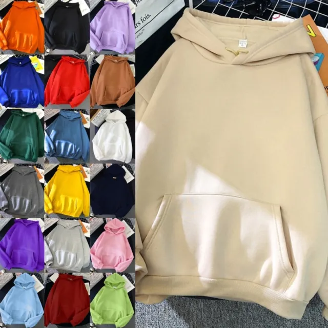 Womens Plain Long Sleeve Hoodies Tops Ladies Casual Pullover Hooded Sweatshirt