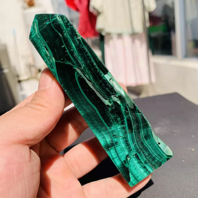 326g Natural Malachite Quartz Crystal Wand Point Healing