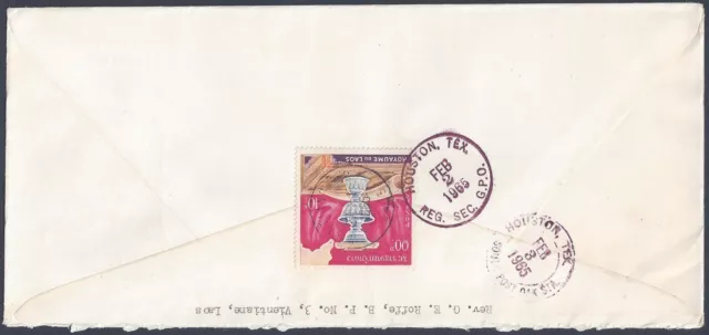 LAOS 1965 US REGISTERED VIETIANE AIR MAIL FDC Sc 96 99 TO HOUSTON TEXAS 2