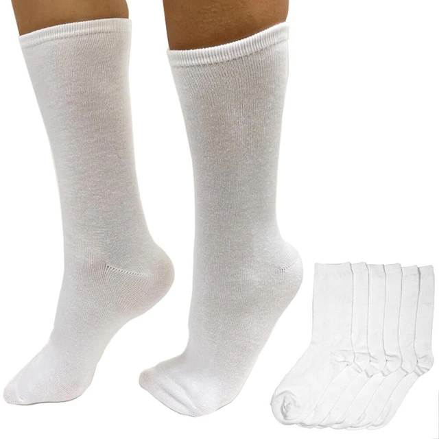 6 Paire Chaussettes Crew Basique Blanc Heurtoir Solide Femme Décontracté Travail