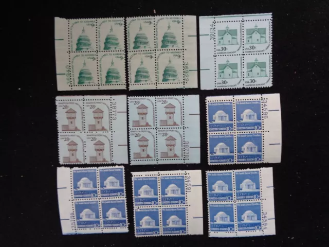 9 Four Blocks Mint N/H 2 0.09-0.10 And 2-0.28 , 0Ne 0.30 Cent U.s. Postal Stamps