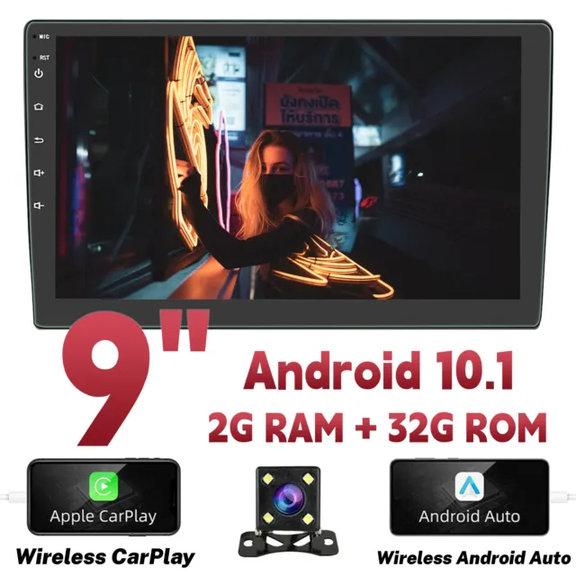 Android 10 2Din 9" Car Stereo Apple CarPlay Radio GPS Navi WiFi Touch Screen 32G