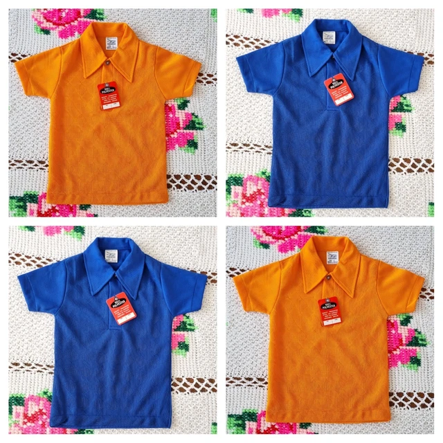 Retro 4 Polo Shirts Lot 60S Deadstock Cuckoo Diamond Collar Tee Approx 3-4 Years
