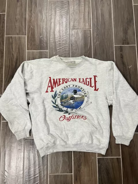 AMERICAN EAGLE CREWNECK Sweatshirt Sz M Bald Eagle Nature 90s Outdoors ...