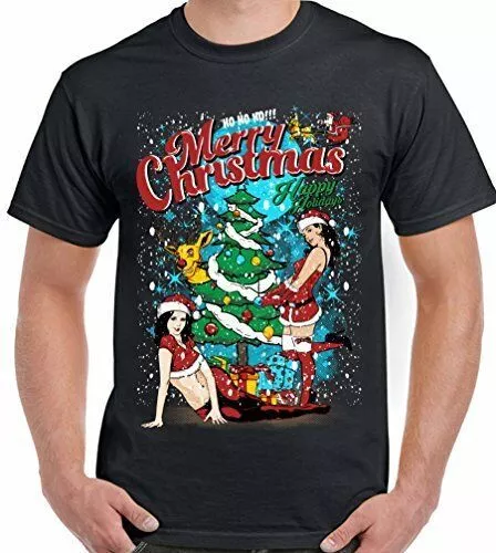 T-shirt sexy buon Natale da uomo divertente albero rude Natale birra ubriaca