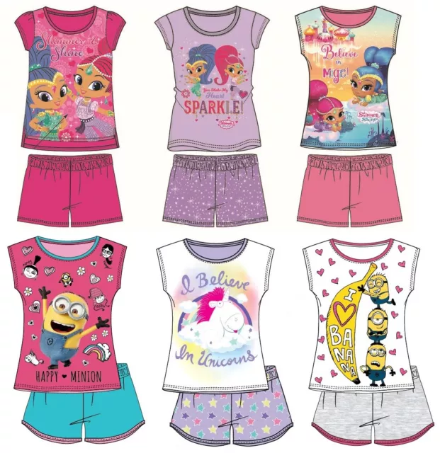 Girls Character Short Pyjamas 2Pc Night Wear Pj Sets Official 2-12 Years Bnwt