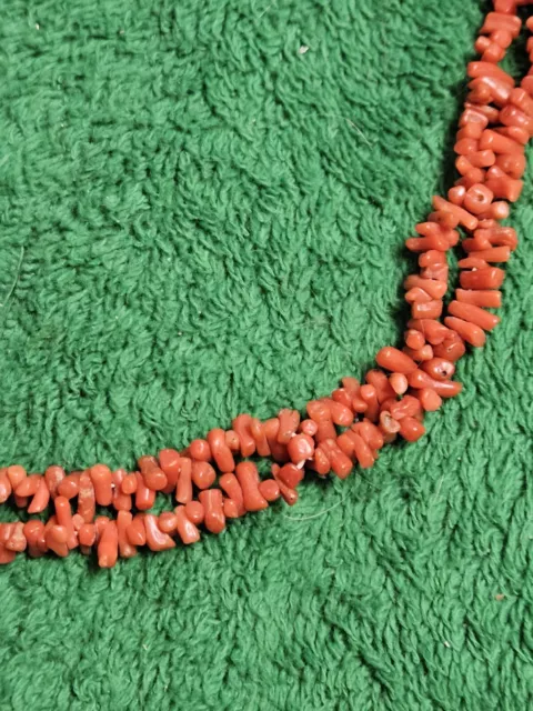 Vintage Double Strand Of Natural Red Coral. No Clasp. Approx. 17" Long.