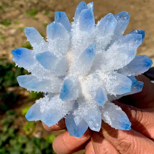 336g New Find sky blue Phantom Quartz Crystal Cluster Mineral Specimen Healing