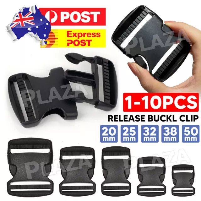 1/10Black Plastic Side Quick Release Buckle Clip Cord Strap Fastener Webbing Bag