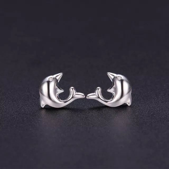 Dolphin Stud Earrings 925 Sterling Silver & Cubic Zirconia