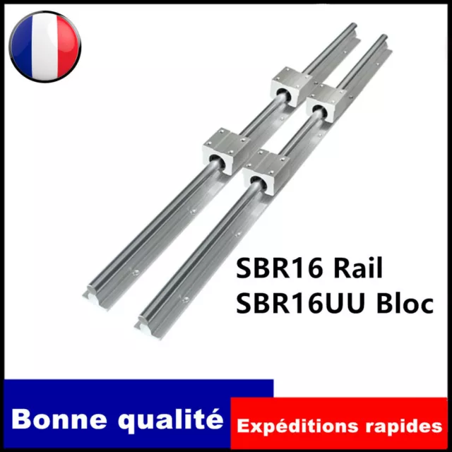 2*SBR16 rail de Glissière guidage Linéaire 300-1500mm + 4*SBR16UU Roulement Bloc