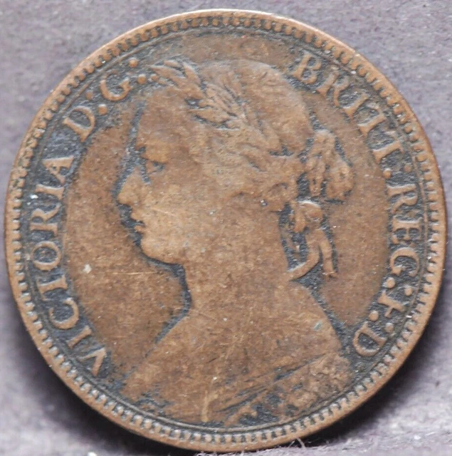 Great Britain, 1875-H Farthing, KM753, Very Good, mark, soil, NR,  9-23