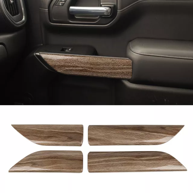 Wood Grain Door Panel Trim Cover For Chevy Silverado 2019-2022 4Door Accessories