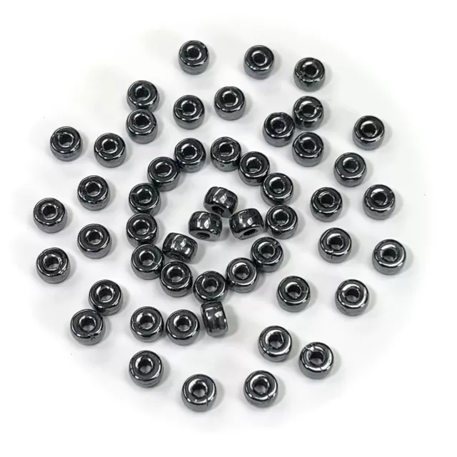 Czech Glass Druk Large Hole Beads 6mm, Jet Hematite coated, 50pc J083