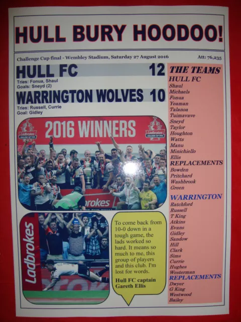 Hull FC 12 Warrington Wolves 10 - 2016 Challenge Cup final - souvenir print