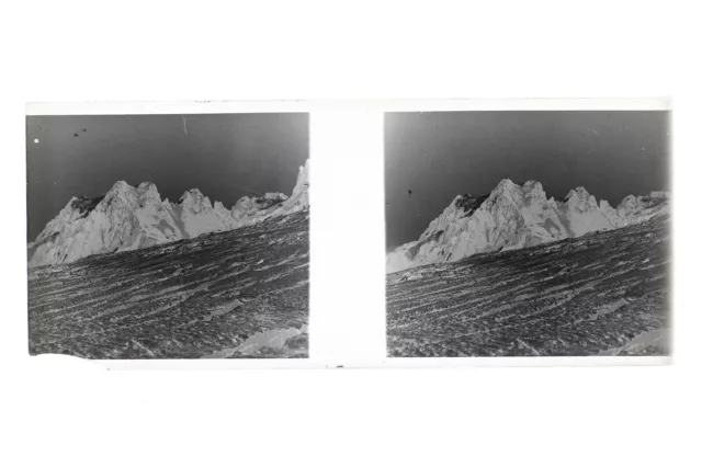 Neige Montagne France Photo Amateur Stereo n15 Plaque de verre Vintage NEGATIF