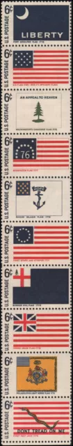 US #1345-1354 MNH strip of 10, 6c Historic Flags