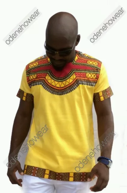 Odeneho Wear Men's Yellow Polished Cotton Top Only/ Dashiki. African Clothing