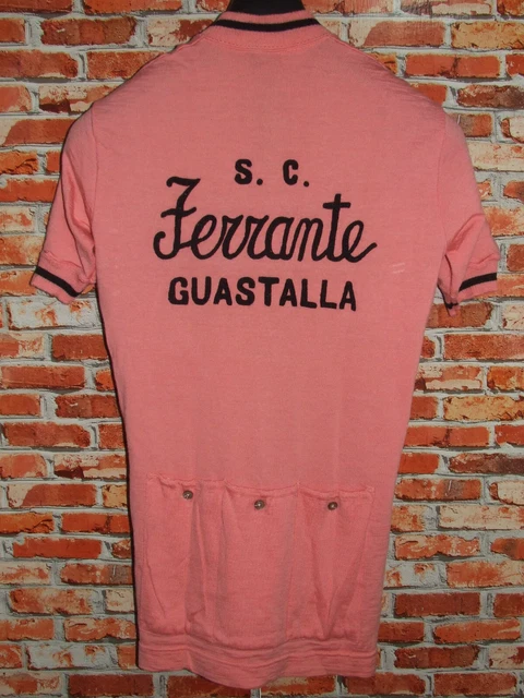 Maillot Vélo Haut Cyclisme Eroica Vintage 70'S Rose Guastalla 100% Laine Brodé