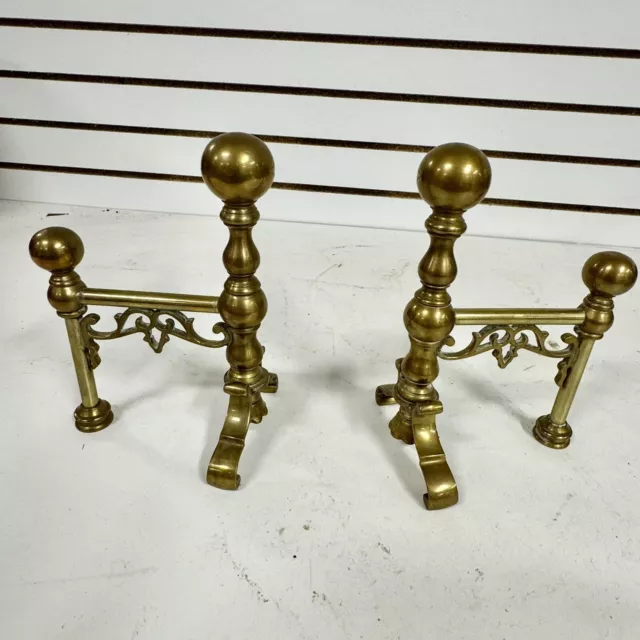 Pair Of Antique 19th Century English Brass Andirons Bookends 8.5" BH