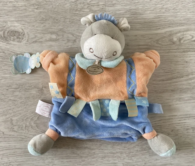 Doudou Marionnette Âne Bleu Orange Saumon Lien Étoiles Rond Doudou Et Compagnie